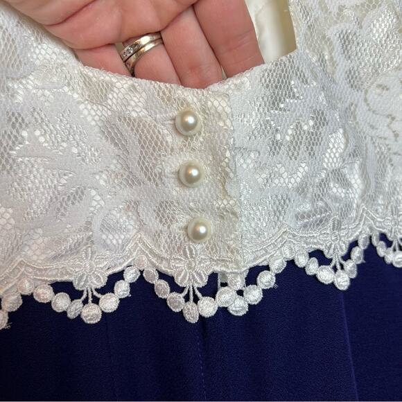 Scott McClintock Vintage Lace Beaded Dress Royal Blue White 4 Small - Picture 11 of 16